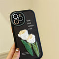 White Tulip Embroidery For IPhone1413promax Apple Phone Case11 Silicone Protective Sleeve