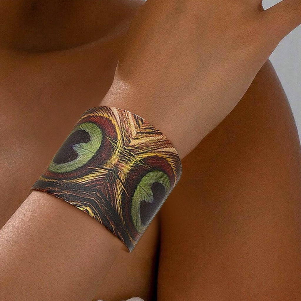 Peacock Feather Printed Adjustable Open Bracelet