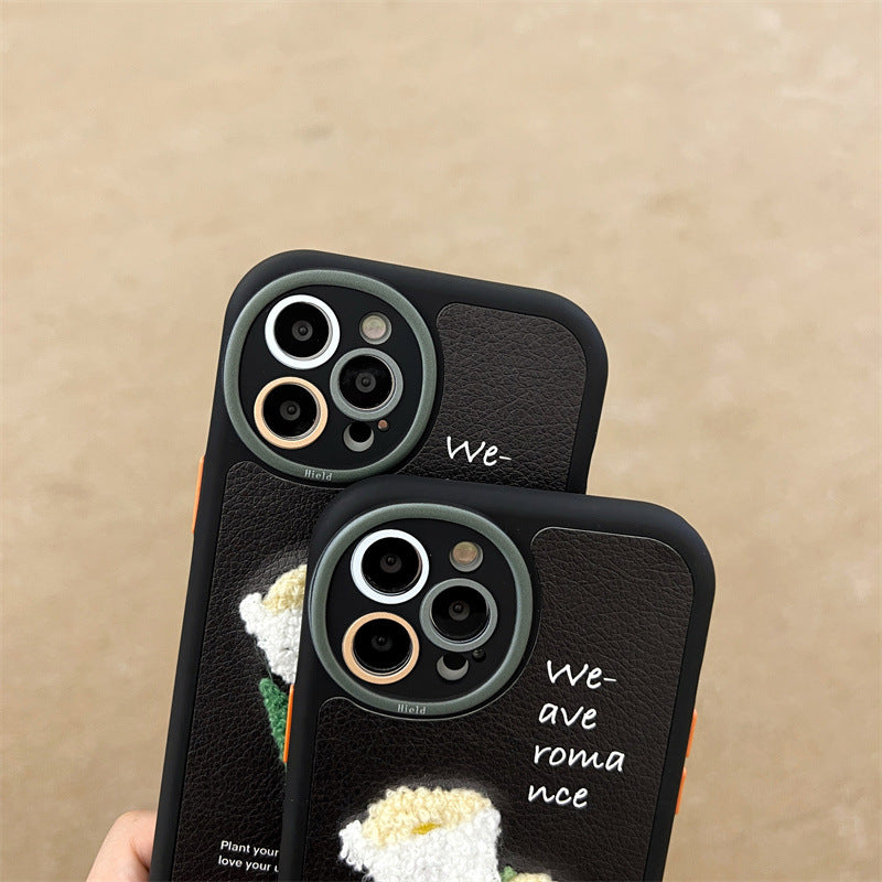 Vit tulpanbroderi för iPhone 14 13 promax Apple-telefonskal 11 silikonskyddsfodral