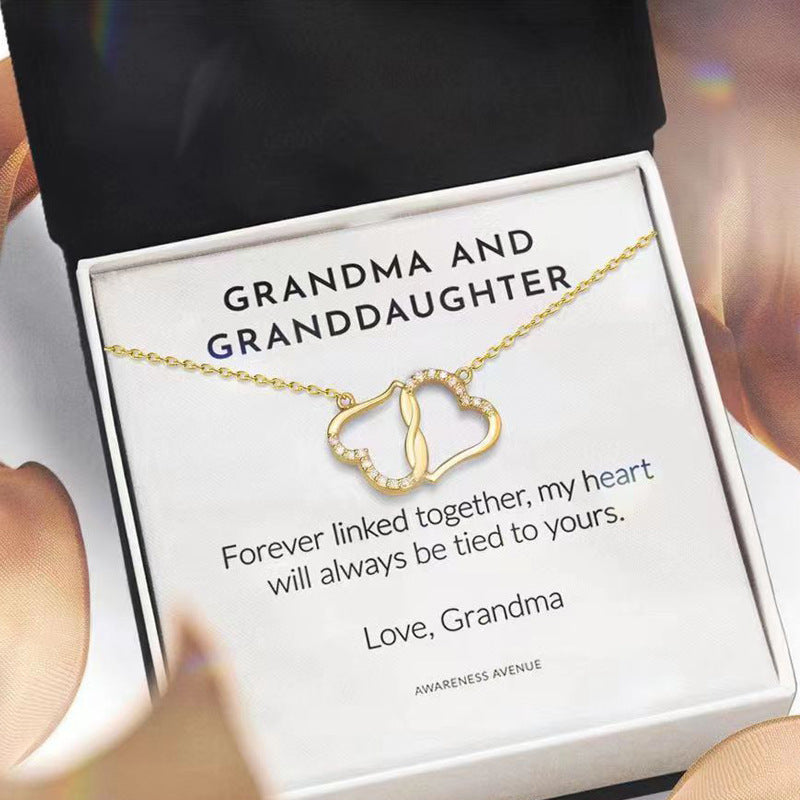 Double Heart Rhinestone Necklace