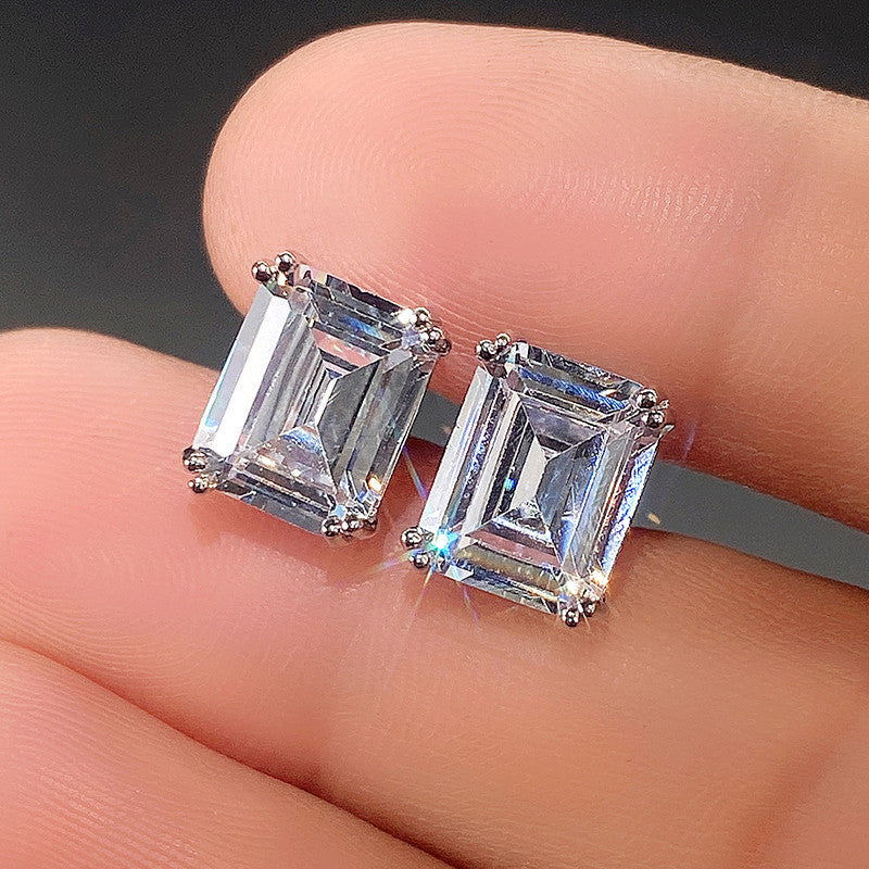 Rectangular Zircon Earrings Minimalist Unisex Ear Jewelry