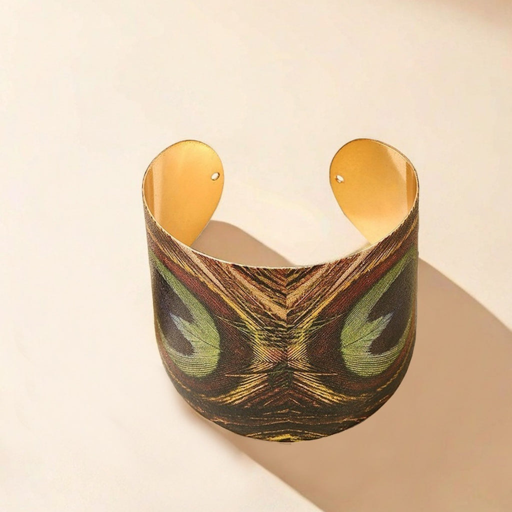 Peacock Feather Printed Adjustable Open Bracelet