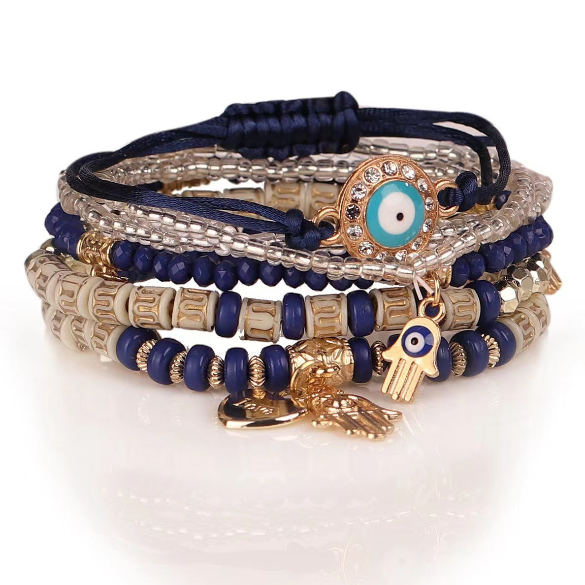 Devil's Eye Palm Love Pendant Multi Layer Elastic Rope Bracelet
