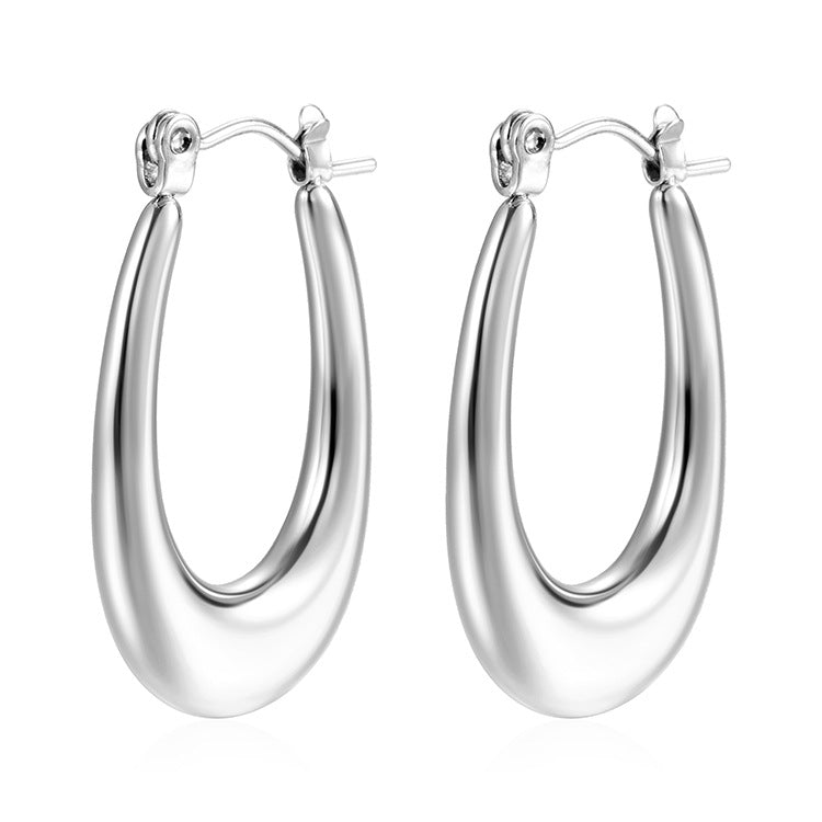 Fashion Geometric Trend Oval Stainless Steel Earrings
