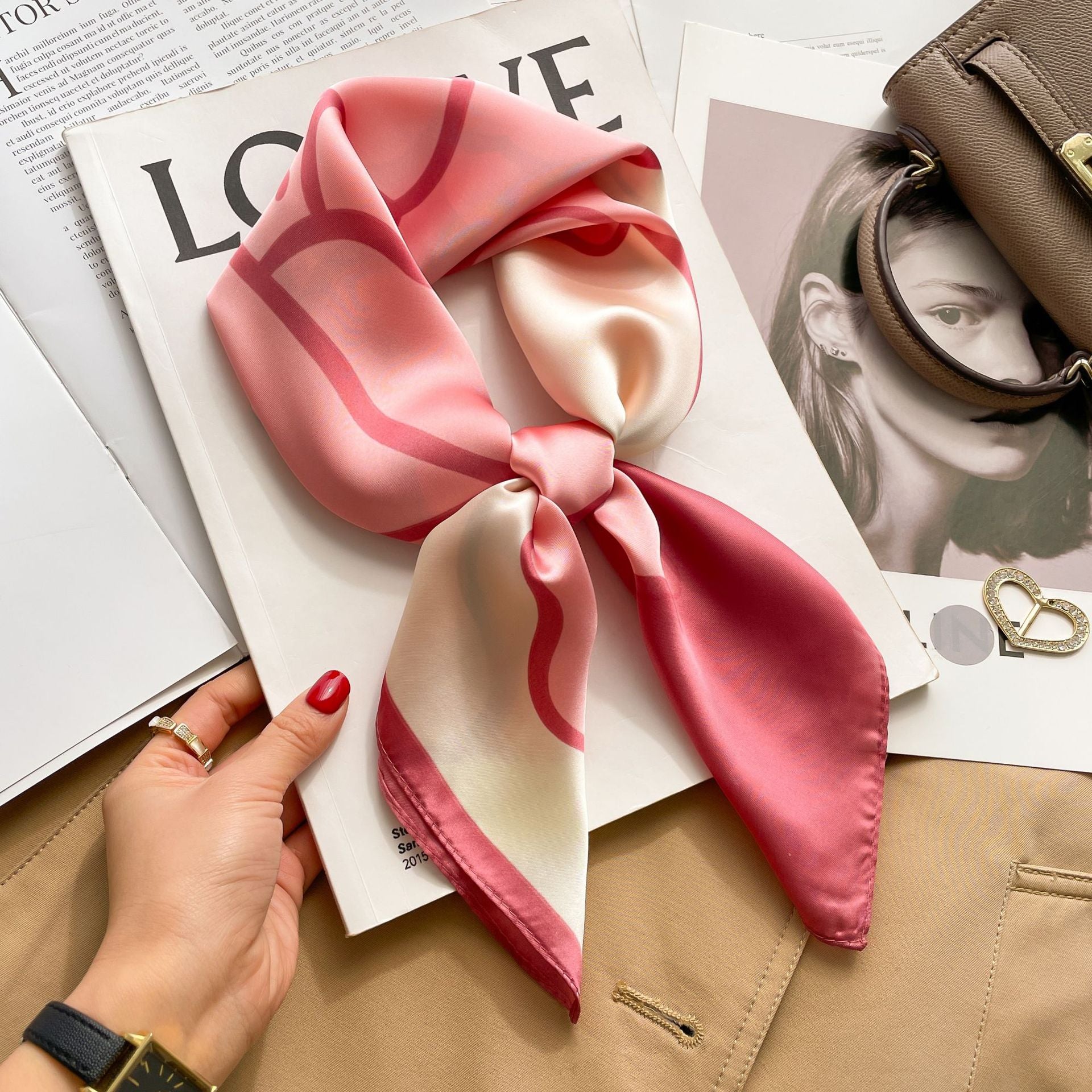 Square Towel Silk Scarf Printed Matching Shirt Hair Band Arm Bag