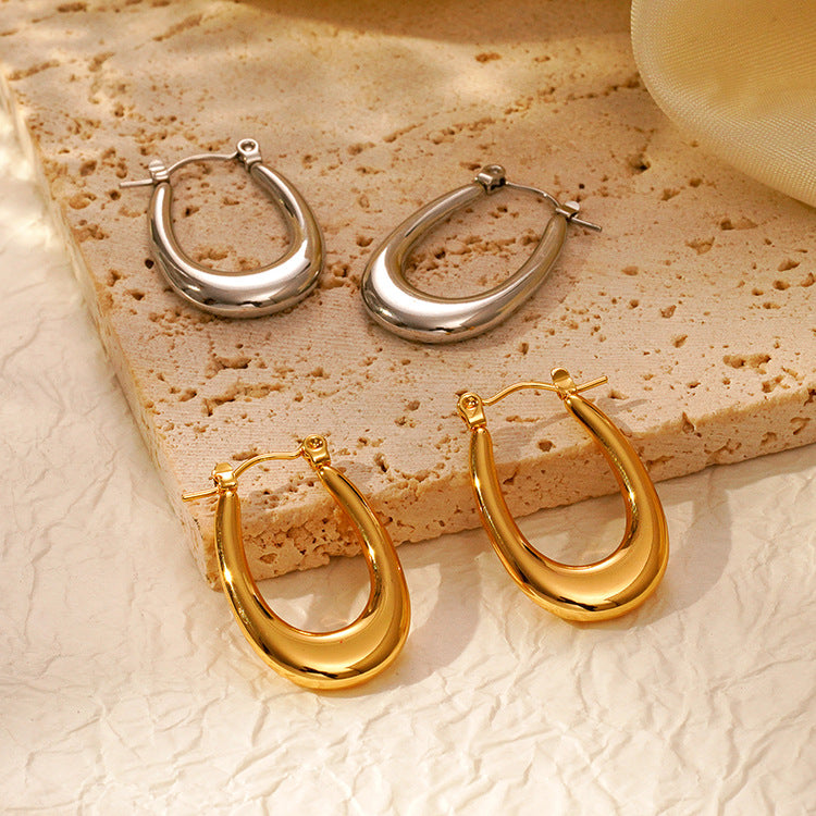 Fashion Geometric Trend Oval Stainless Steel Earrings