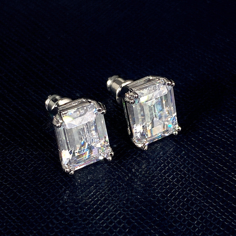 Rectangular Zircon Earrings Minimalist Unisex Ear Jewelry