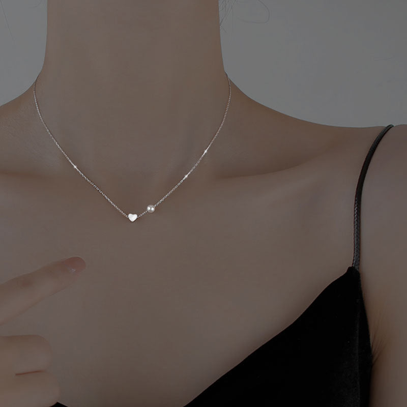 Besimpol Genuine 925 Sterling Silver Collana Di Perle Elegante Del Cuore