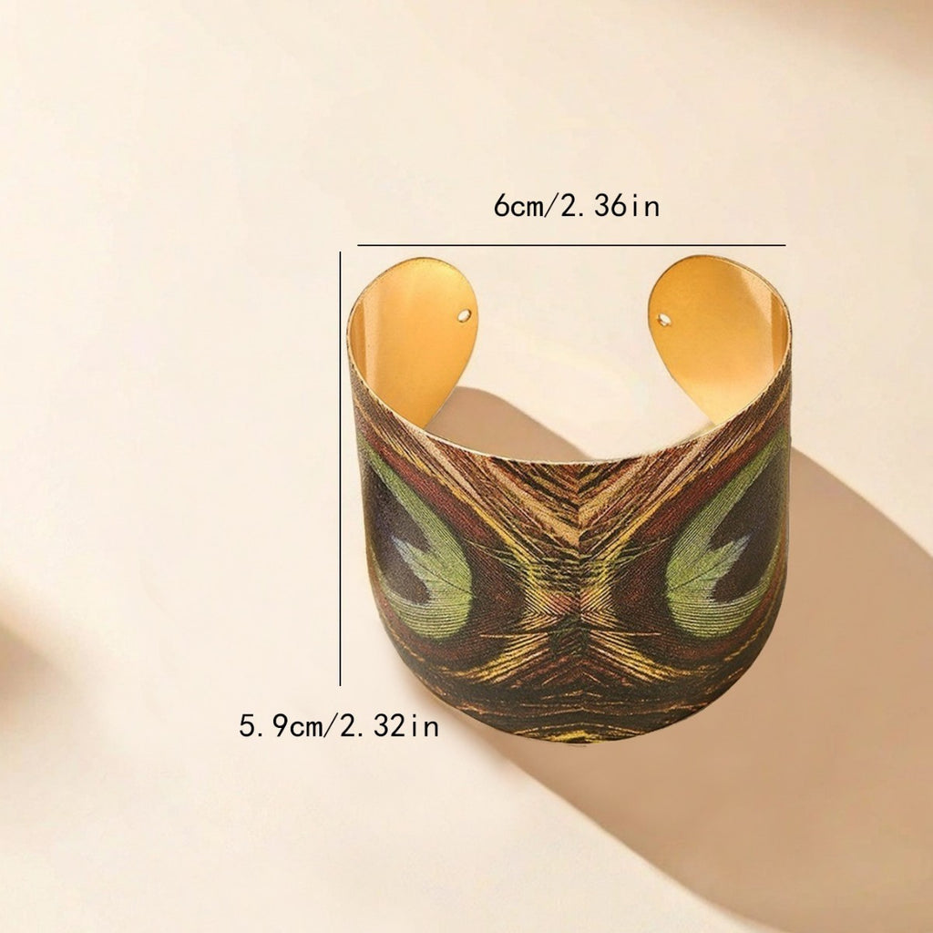 Peacock Feather Printed Adjustable Open Bracelet