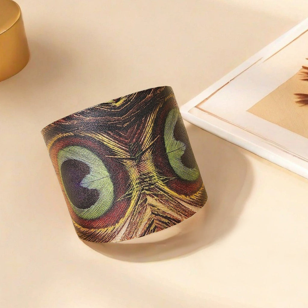 Peacock Feather Printed Adjustable Open Bracelet
