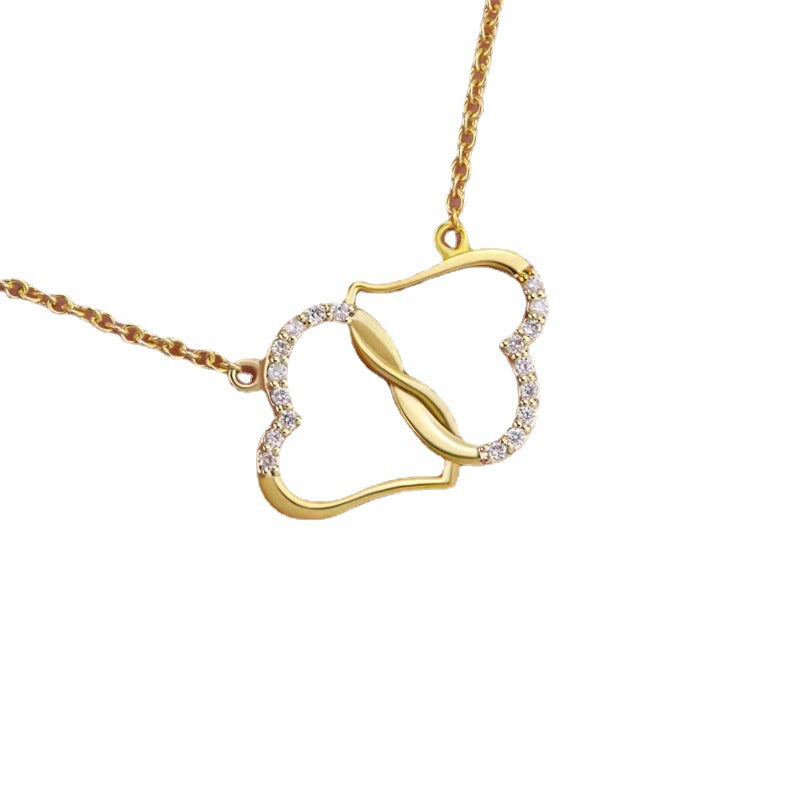 Double Heart Rhinestone Necklace